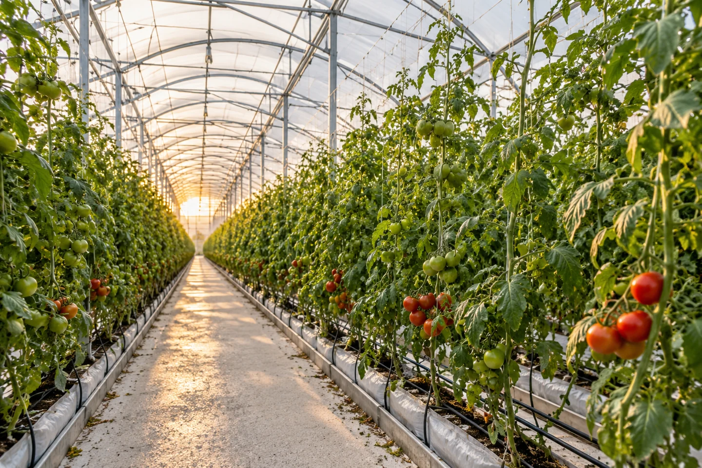 Tomato growing in a protected greenhouse